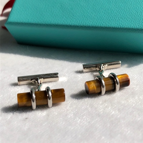 Tiffany & Co. Sterling and Tigers Eye Cuff Links - Picture 2 of 7